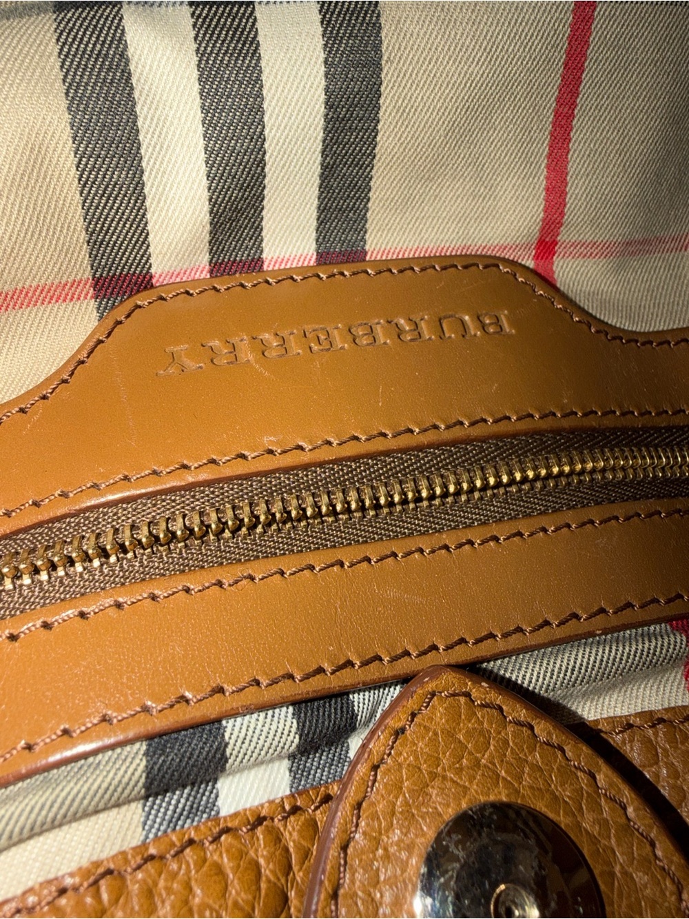 Burberry Cognac Brown Pebbled Leather Shoulder Bag - Picture 15 of 16